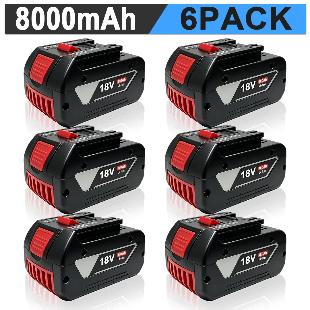 6-PACK 8.0Ah Lithium Rechargeable BAT609 Series Replacement Batteries for Bosch 18V Cordless Tools, Compatible with BAT618, BAT622, BAT619, BAT610G Power Tools