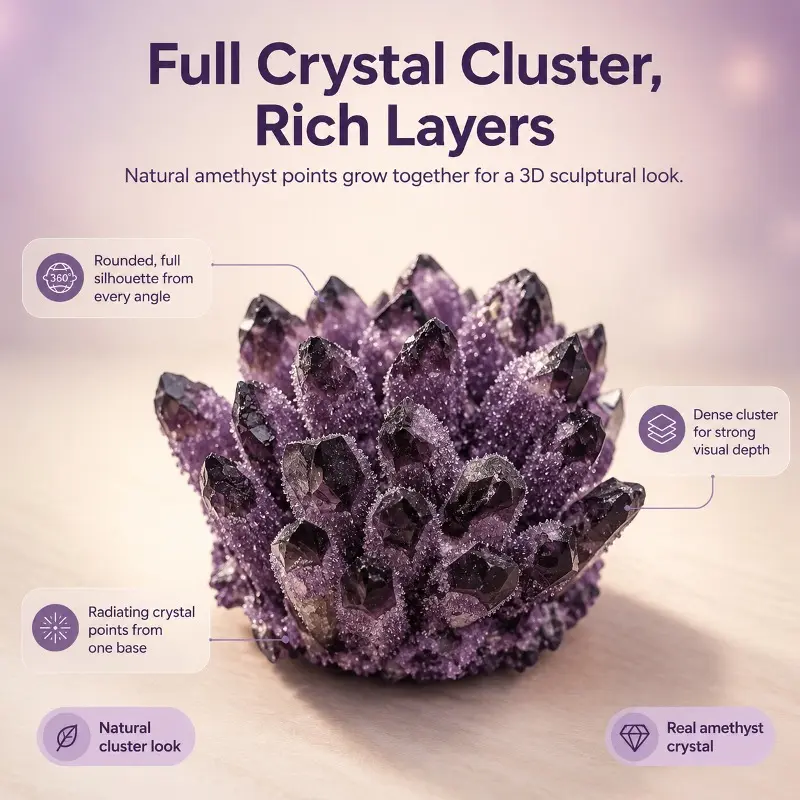 A natural high-quality purple crystal cluster flower, with random styles, suitable for home and office decoration. Unique gift ideas, an ideal gift for parents, crystal mineral collection