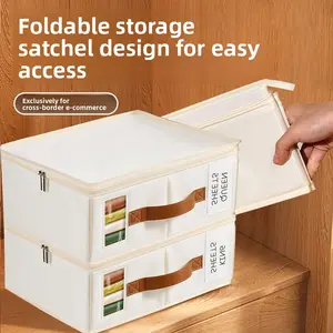 Foldable Fabric Sheet Storage Organizer with Clear Window and Reinforced Handles, Closet Linen Storage Bin for Sheets, Blankets and Comforters - Wardrobe Organization Solution