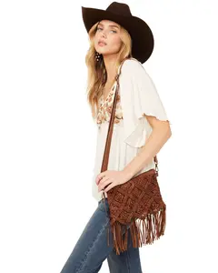 Shyanne Women's Western Heritage Woven Leather Fringe Crossbody Bag - Sasp24hb4-Bn