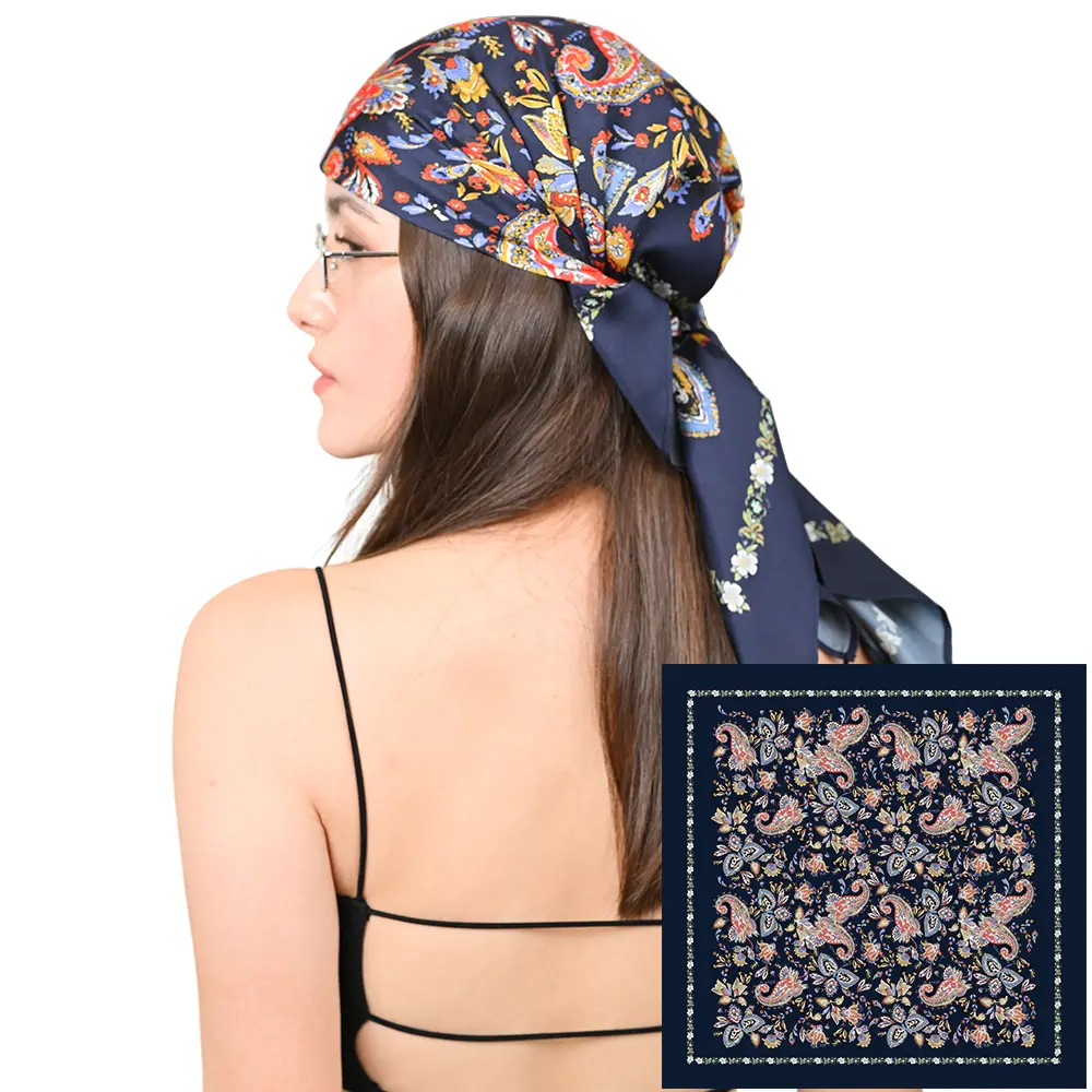 Luxury 14mm Twill Silk Scarf - 100% Mulberry Silk with Paisley Floral Print, Versatile All-Season Fashion Accessory for Women, Hand-Painted Oil Painting Motif, 35"x35"