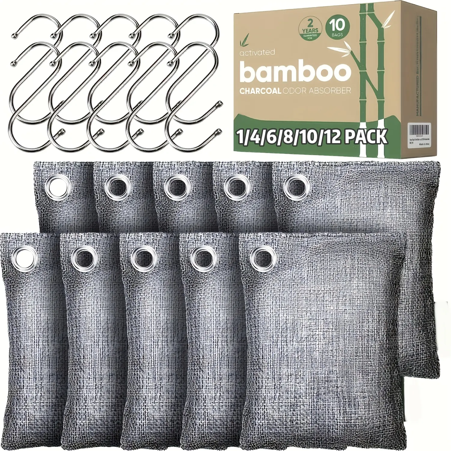Activated Charcoal Odor Absorber, Odor Eliminator for Strong Odor,Bamboo Charcoal Air Purifying Bags for Home Car Closet Pet, Smoke Room Deodorizer (10 x 100g, Unscented)