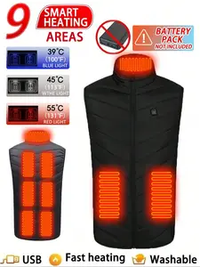 Men's Winter Casual Plain Woven Vest Jacket, Thick Fitted H-Type Design, Regular Length, Fall & Winter Outerwear