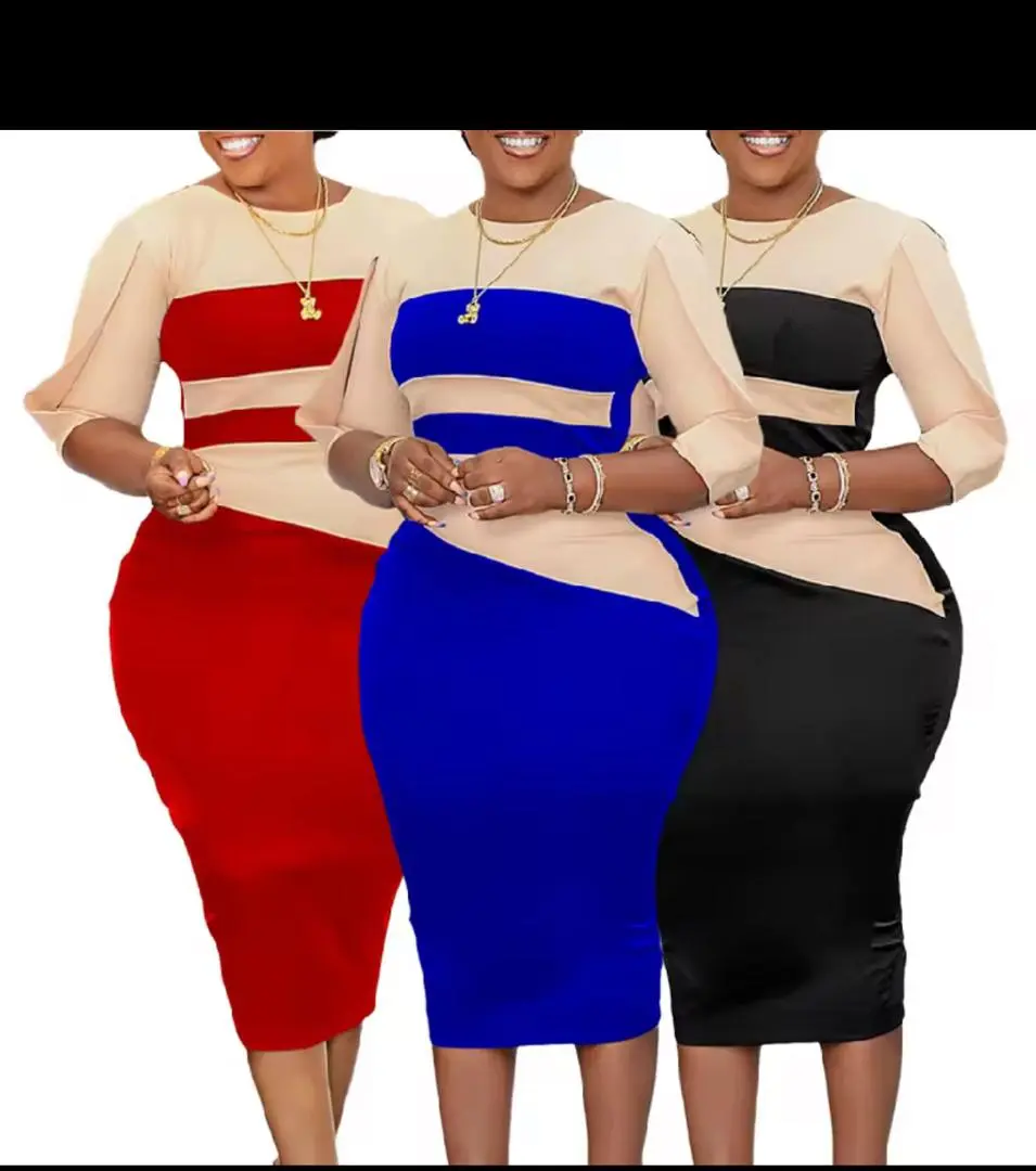 Elegant Color Block Bodycon Midi Dress