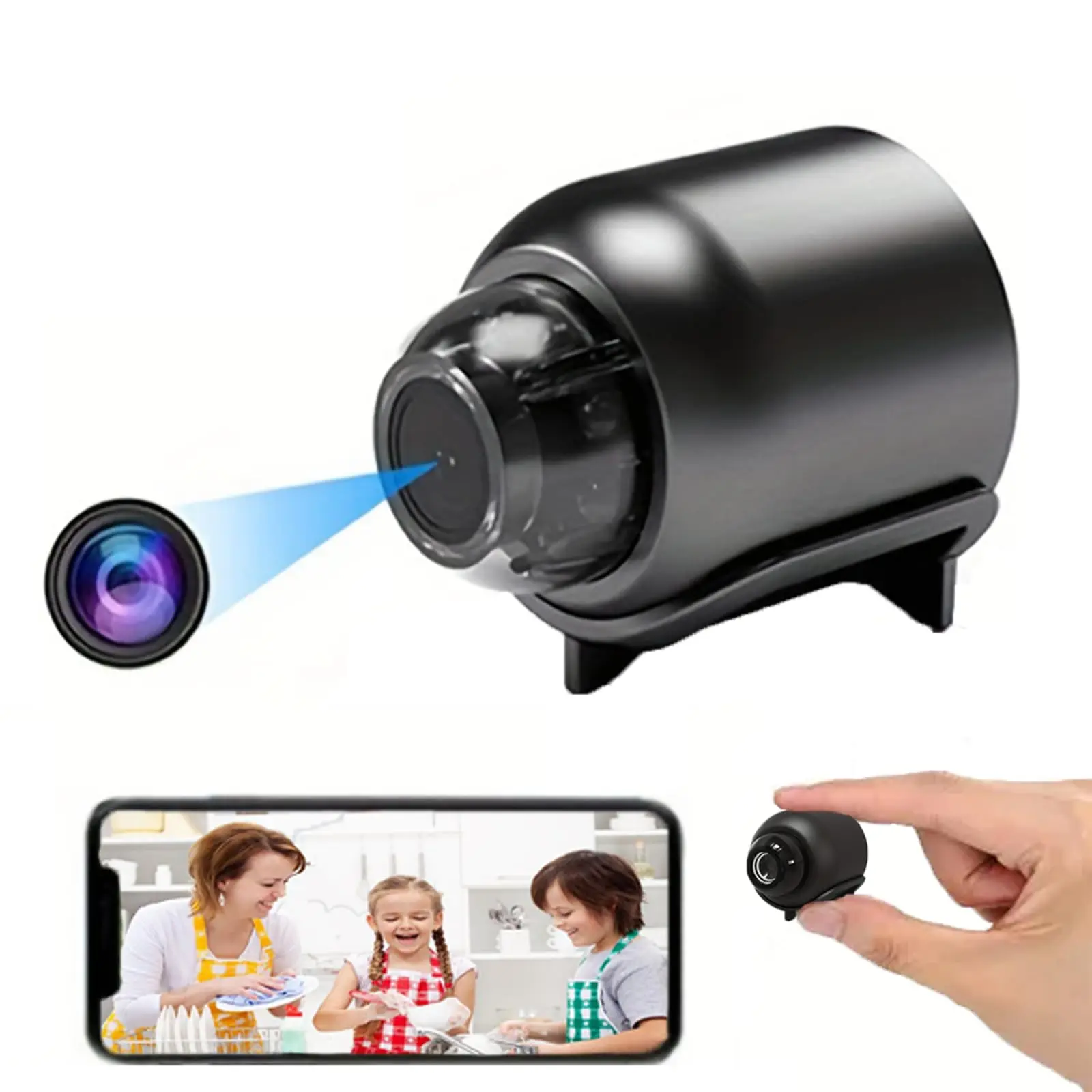 Wireless Camera Hidden Cameras, Mini Nanny Cam Smart Home, Small Indoor Outdoor Camera with Remote View, Compatible with Android and iOS, Baby, Pet Monitor, Car Guard(Video Only)