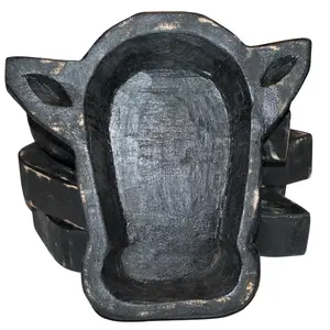 Antique black cow head dough bowl