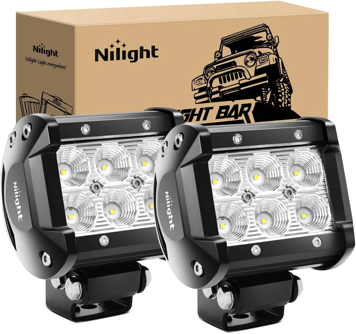 Nilight 2Pcs 18W 1260LM Aluminum Alloy Flood LED Pods - IP67 Rated Brightening Cooling Off-Road Lights with Mounting Brackets, Truck Accessories for Pickup, SUV, Bulldozer, Buggy, Tank Driving Fog Use