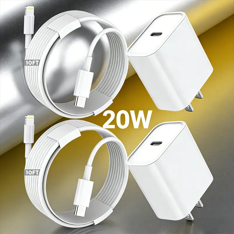 Fast Charger 2-Pack, Type-C Wall Charger Block 2-Pack with [6ft & 10ft] Long TypeC-PD to Lightning Cables, Compatible with 14/13/12/12 Pro Max/11/Xs Max/XR/X,