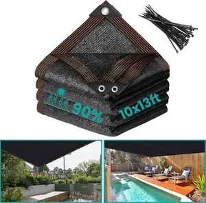 Riare 90% Black Shade Cloth- 10 x 13 FT Sunblock Garden Shade Cloth, Sun Shade Mesh Tarp with Reinforced Grommets for Greenhouse, Garden, Patio, Backyard, Plants, Pergola, Chicken Coop