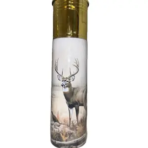 Deer Shotgun Shell Thermos 17oz stainless steel Bottle Drinkware Handmade Straw Water Bottles Insulated Mug Portable Bottled Cup Reusable Washable Lid Flasks  skinny tumbler Handmade Hunting Thermos