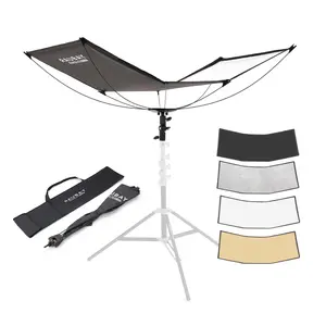 RAUBAY Rapidlite Quick-Open Curved Reflector CR-120, U-Shape Clamshell Light Reflector with 48in x 26in Photography Diffuser for Studio Portrait & Video Shooting, 4-in-1 Black/White/Silver/Gold, RAPIDLITE