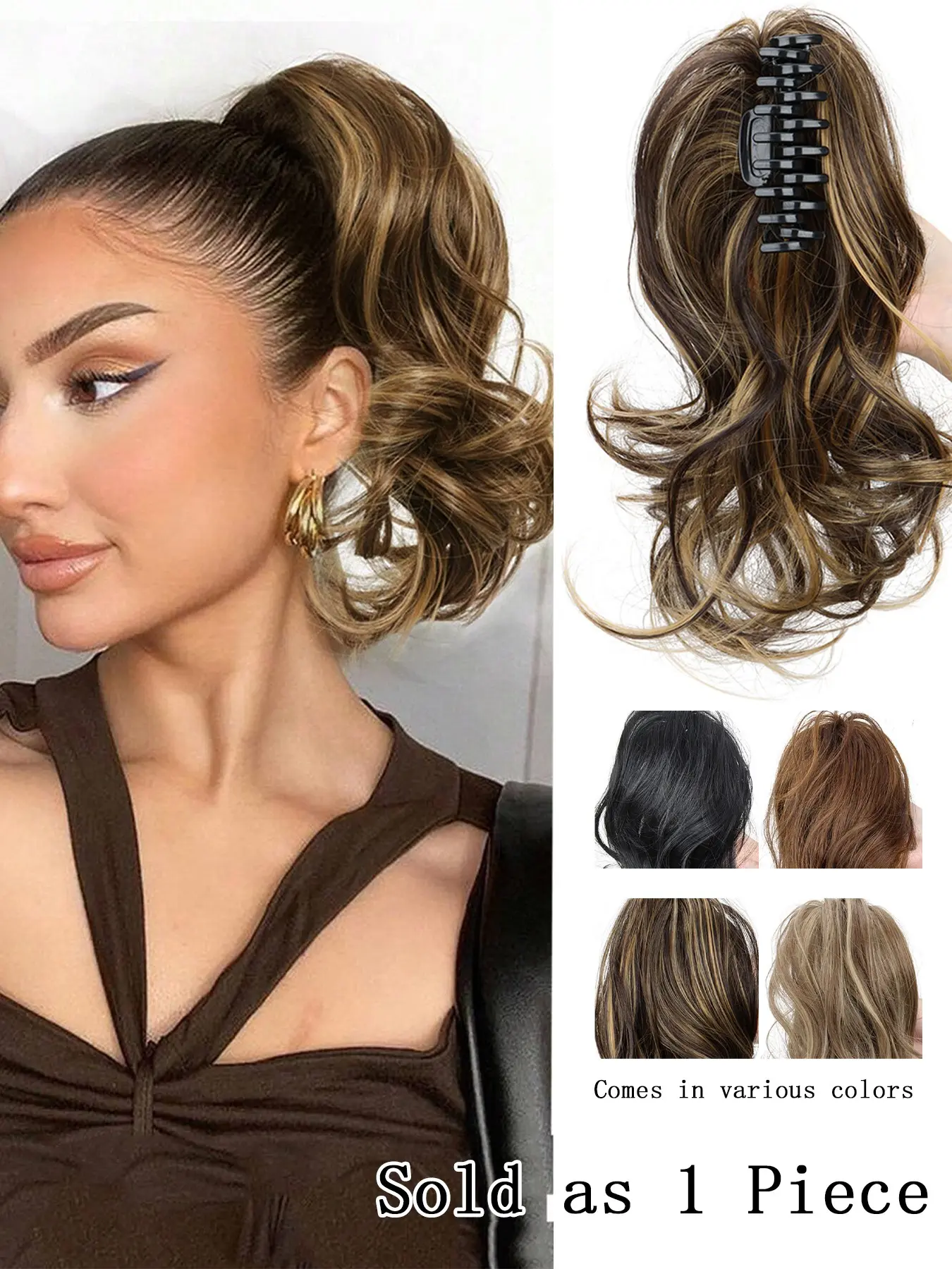 12 Inch Wavy Ponytail Hair Extension, Ponytail Hairpieces, Multi-Color Clip-In Synthetic Hair, Synthetic Extensions, Heat Resistant Lightweight Fiber, Ideal for Daily and Festival Use