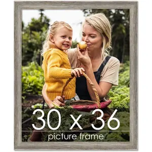 PosterPalooza | 30x36 Grey Thin Barnwood Picture Frame - UV Acrylic, Foam Board Backing, Hanging Hardware