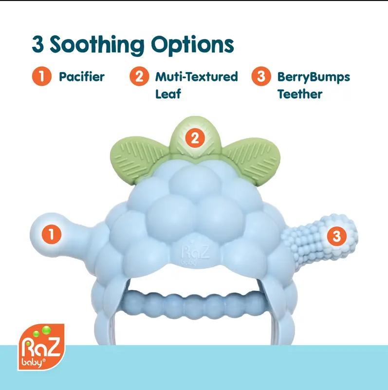 RaZbaby RaZberry Grip Silicone Teether Toy for 3M+ Babies & Infants - Drop Resistant, Non-Toxic, Multi-Textured Design for Front and Back Teeth