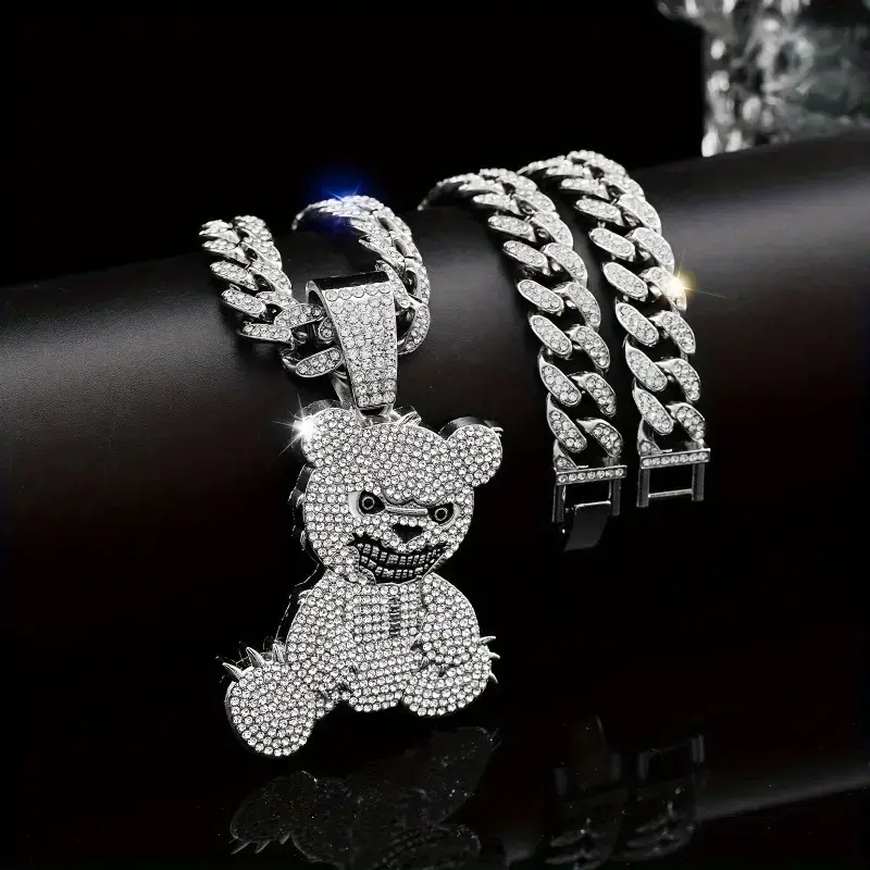 Bullet pendant necklace with Silver Cuban chain, Hi-hop statement jewelry for Concert and streetwear