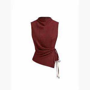 Cider Stand Collar Texture Ruched Knotted Tank Top SwimWeek