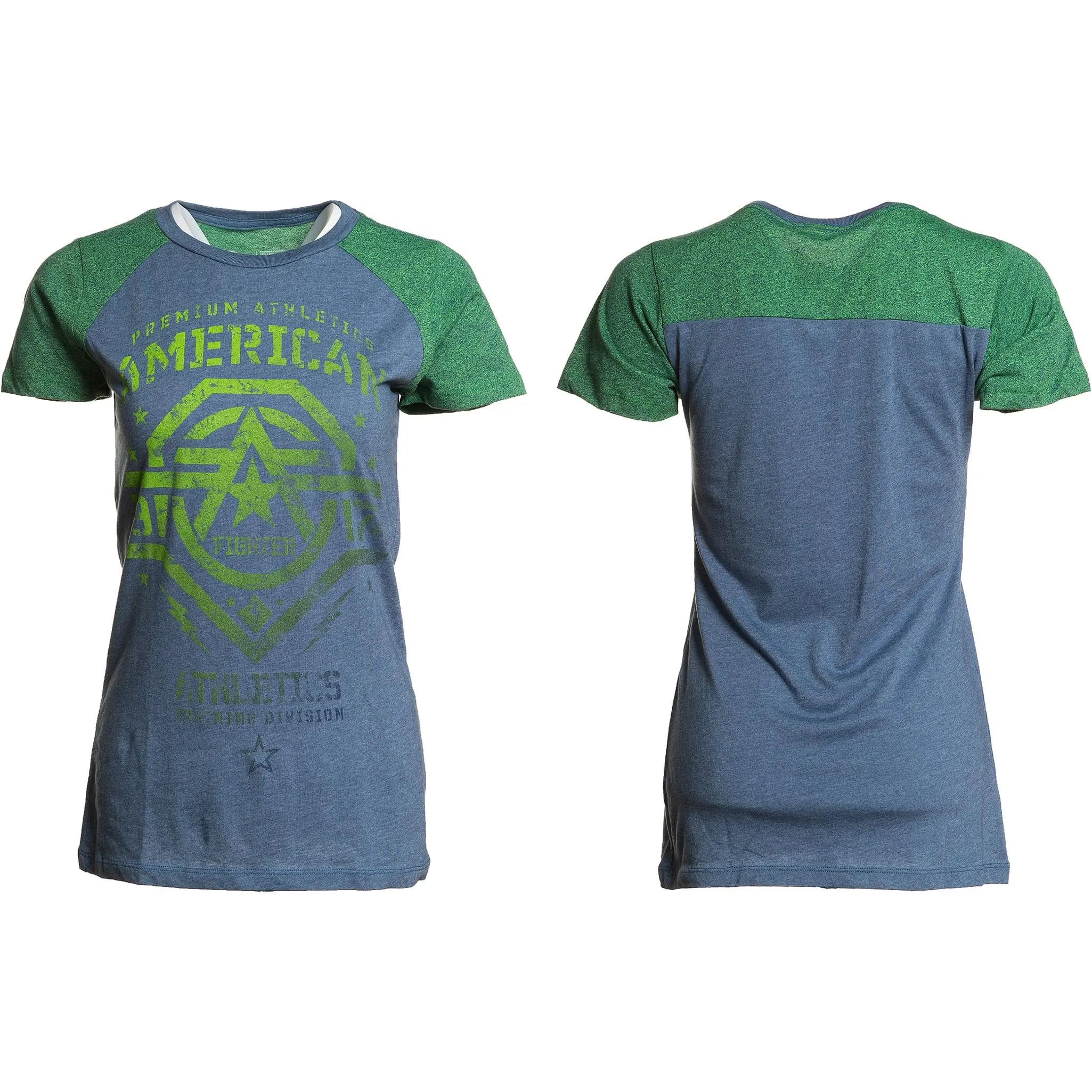 AMERICAN FIGHTER Women's Short-Sleeve Casual Tops, New Mexico Biker Tee, Blue Lime Design