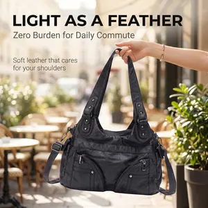 Women's Vintage Soft Leather Tote - Large Capacity Multi-Pocket Fashionable Hobo Crossbody Shoulder Purse with Adjustable Strap, Everyday Handbag for Work & Travel, Crossbody Shoulder Bags, Fashionable Hobo Bag