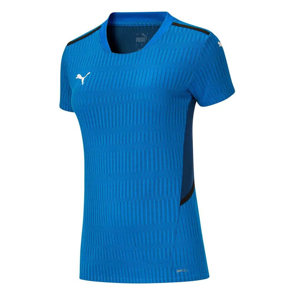 PUMA Womens Teamcup Striped Crew Neck Short Sleeve Jersey Soccer Cleats  - Blue