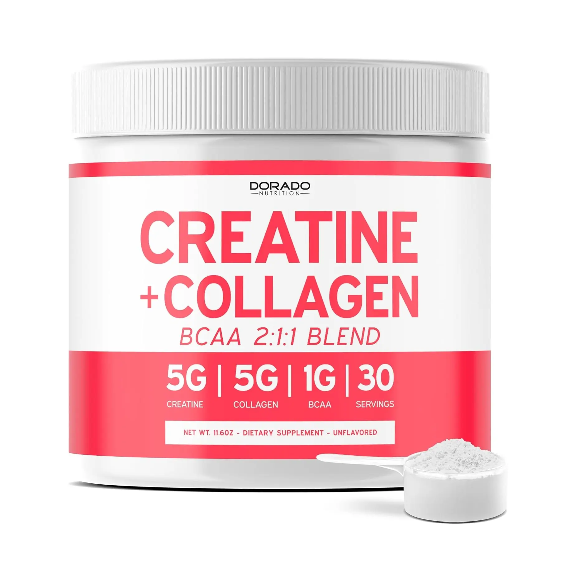 Creatine for Women 5g + 5000mg Collagen + 1000mg BCAA 2:1:1 | Unflavored Powder 30 Servings | Non-GMO Gluten-Free USA Made