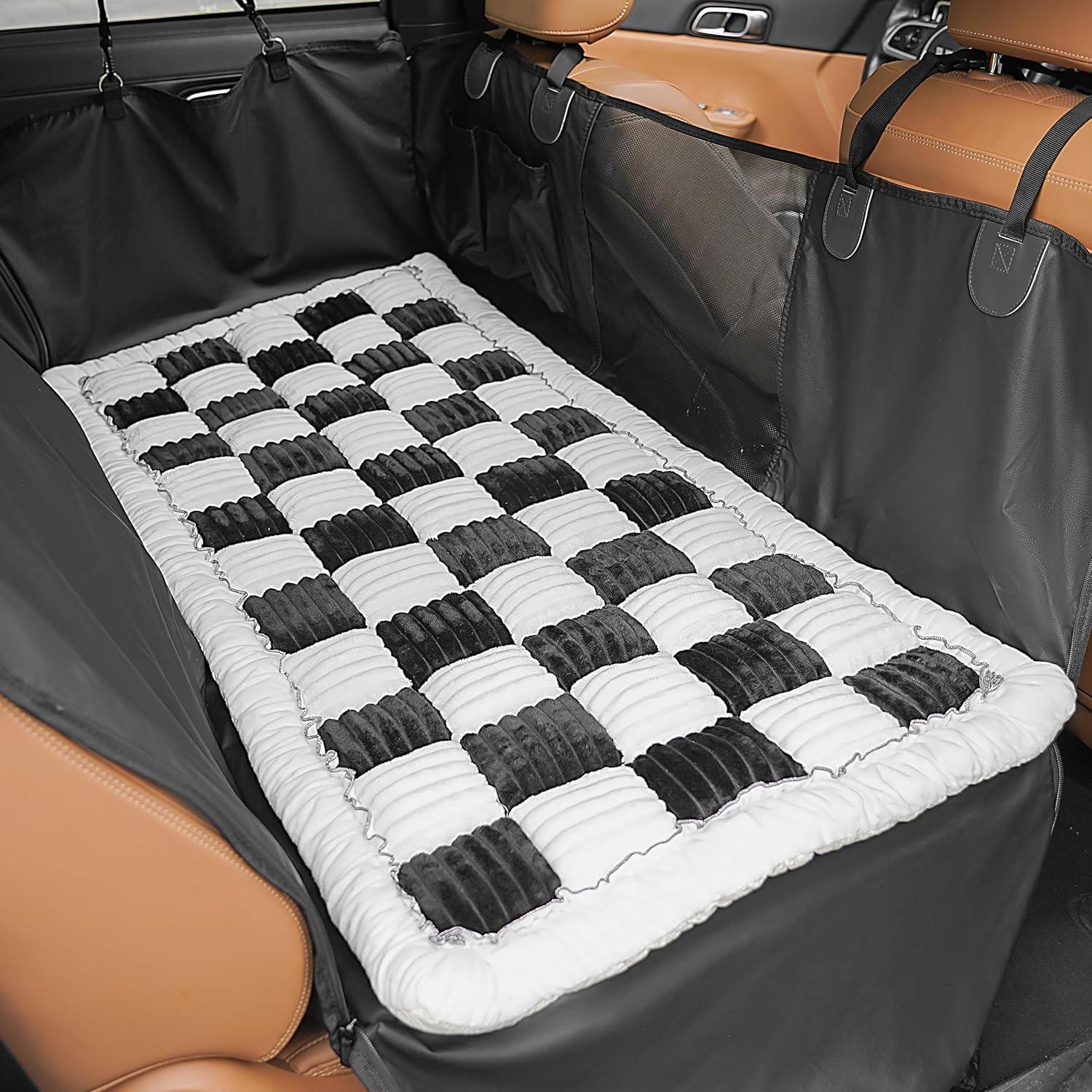 Backseat Pet Bed Mat, Truck Plaid Dog Bed for Car Back Seat, Deluxe Dog Seat Covers, Non-Slip Travel Pet Mat, Fit for Backseat Extenders and Trucks SUVs (Black&White, 24.8x54 inch)
