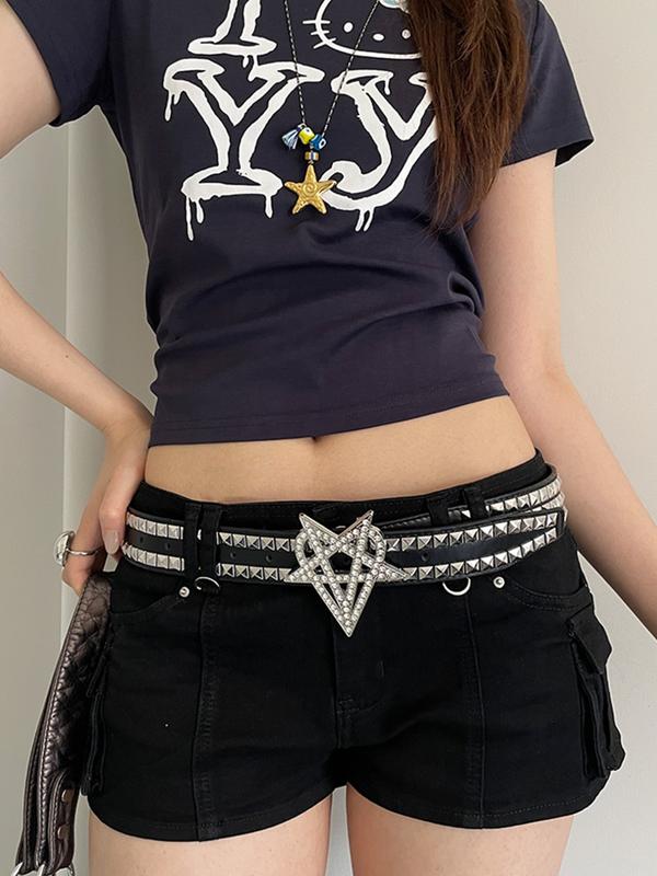 1pc Men's Punk Rivet Belt, Women's Star Rhinestone Gothic Eyelet Hollow Out Leather Belt, Daily Wear Fashion Accessory
