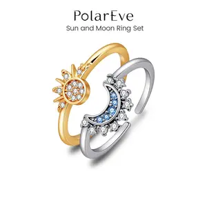 PolarEve Sun and Moon Magnetic Jewelry Set Ring Bracelet & Necklace for Women 3-Piece Gift Collection Magnetic Design Versatile Jewelry