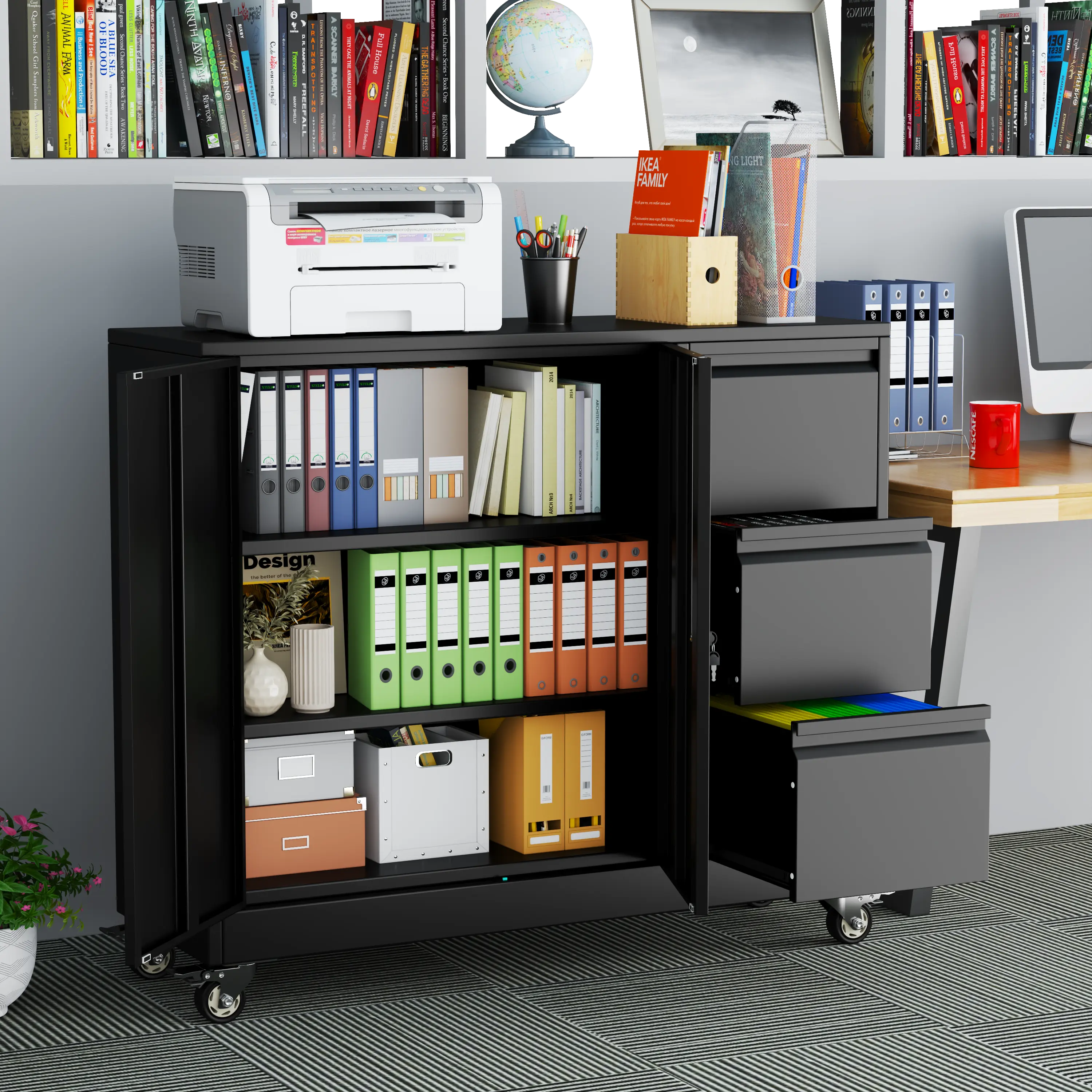Metal Lockable File Cabinet with 3 Drawers, Metal Storage Cabinet with Locking Doors for Home Office Garage School