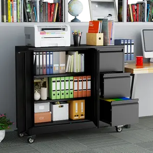 Metal Lockable File Cabinet with 3 Drawers, Metal Storage Cabinet with Locking Doors for Home Office Garage School