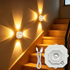 Human Motion Sensor Wall Light, LED Stair Light, USB Powered Lamp, USB Rechargeable, Auto On/off, Ideal for Bedroom, Room Decor, Stairs, Hallway, Cabinet, Led Wall Lights
