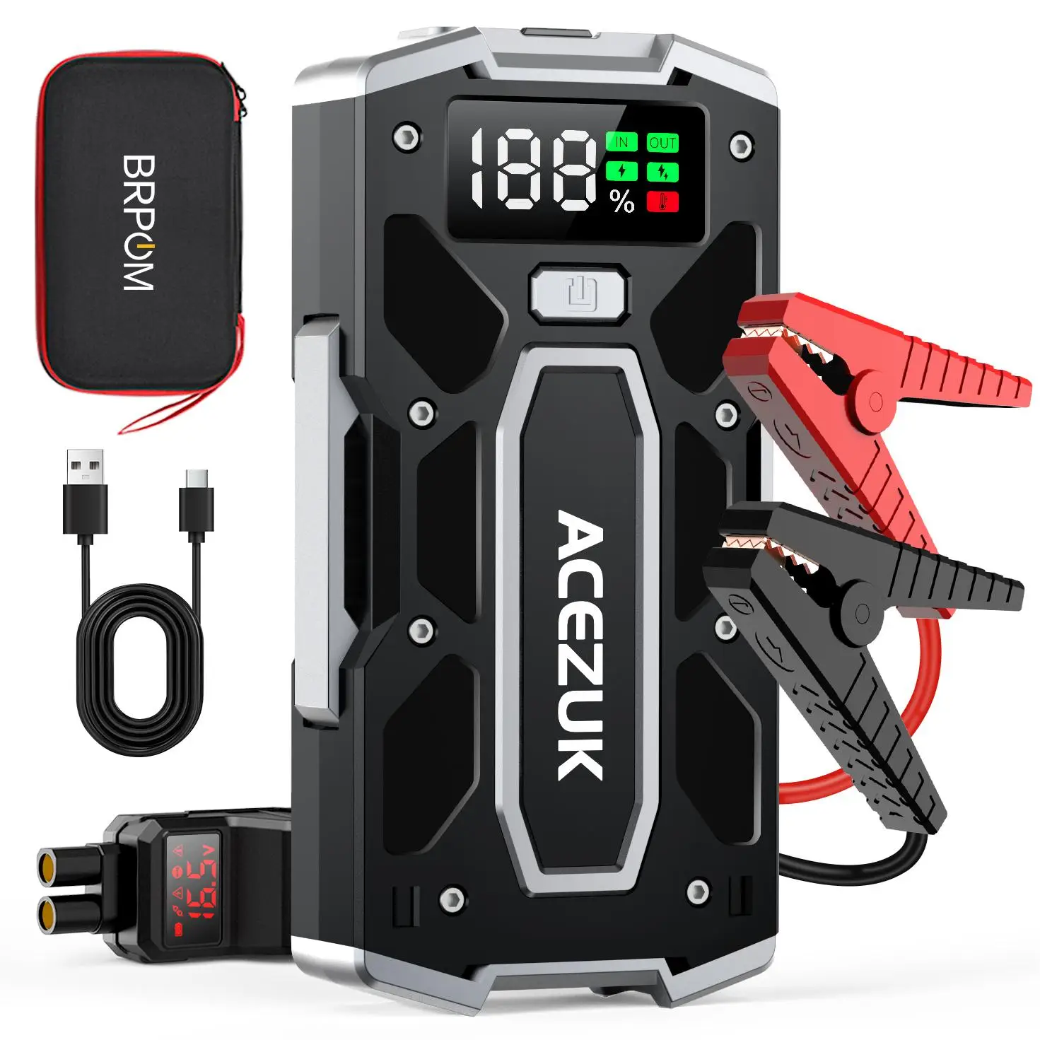 ACEZUK 5000A Quick Charge Car Battery Jump Starter, Large Display Jump Box with Lights for (10.0L Gas/8.0L Diesel), Portable Car Starter Battery Pack
