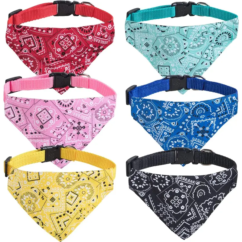 6-Pcs Durable High Quality Fabric Cat Bandana Collar Set with 6 Color Match, 0.6 in Width, 7-17 in Fit Range, Removable Bow Tie, Quick Buckle for Quick On/Off, Adjustable Safe Buckle for Small Pets (Home Improvement Use)