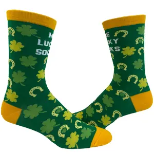 Men's Me Lucky Socks Socks Funny Shamrock St Patricks Day Parade Irish Graphic Novelty Footwear Funny Graphic Socks Comfortable Fitted Spandex Cotton