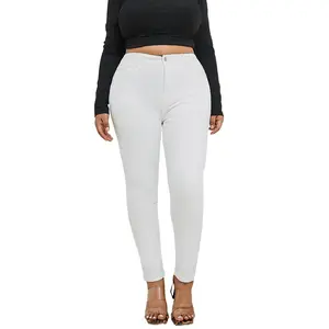 Women's Plus Size Stretchy Skinny  jeans in White Ripped Distressed Denim, Basic Style Ankle-Length Denim Pants