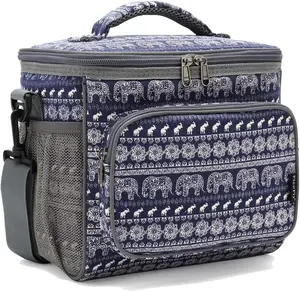 Insulated  Lunch Bag Adult Large Lunch Box for Women and Men with Adjustable  Strap,Front Zipper Pocket and Dual Large Mesh Side Pockets,Elephant