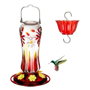 Kingsyard Hummingbird Feeder 25oz Glass with Ant Moat & 6 Ports for Spring Migration Leak-Proof Garden Decor Gold Design Award Winner