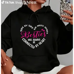 Unisex Heart Bonded BFF Hoodie – Casual Long Sleeve Top for Best Friends