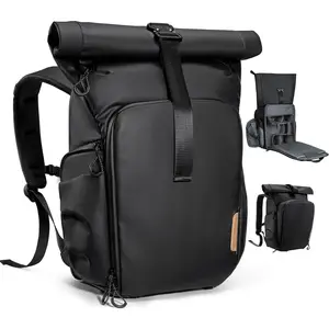 K&F CONCEPT Camera Backpack - Adjustable Roll Top with Front Pocket Expansion, Side Access, 15.6 in Laptop Compartment, Tripod & Equipment Protection for Photographer Camera Accessories