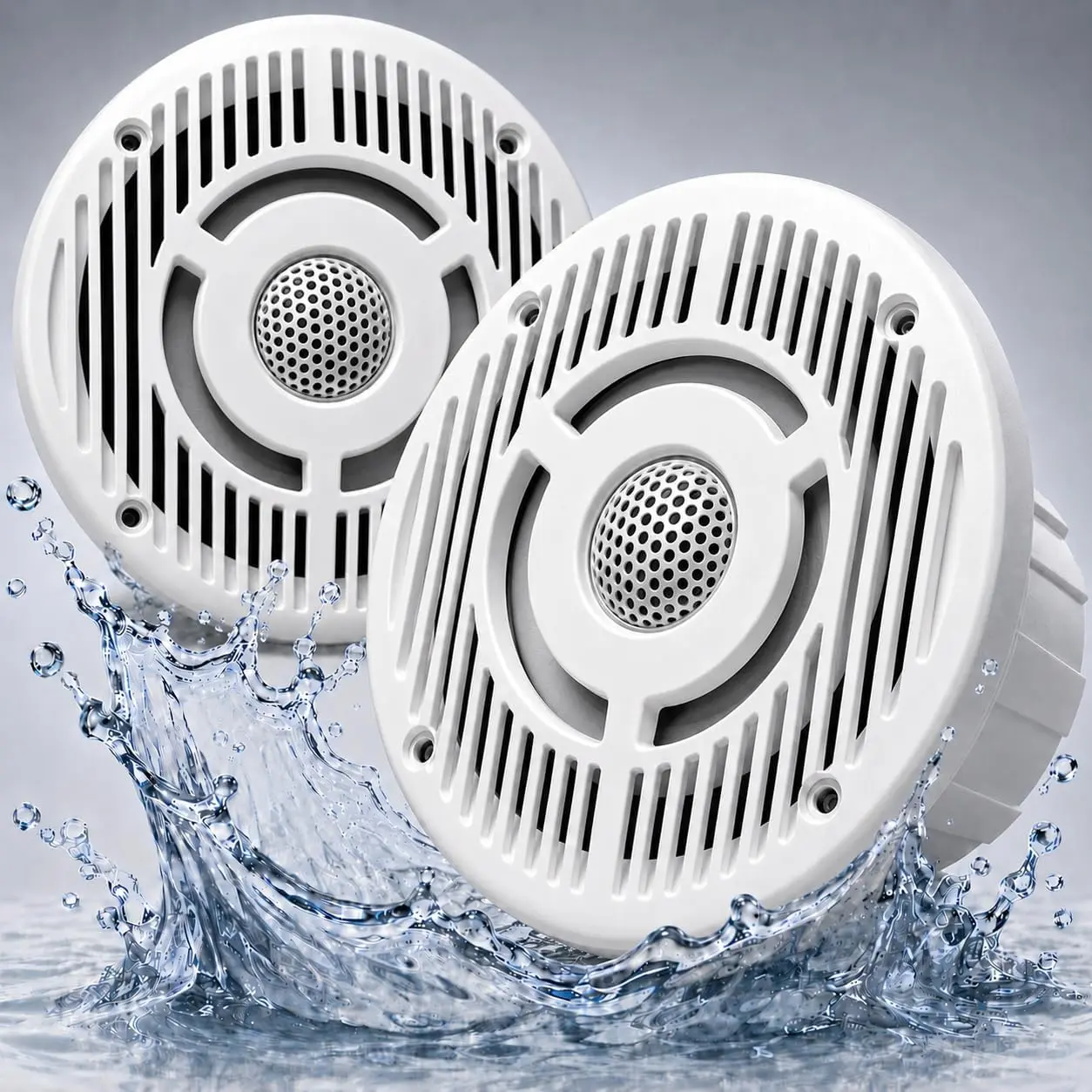 TANVSO HarborWave 6.5 Marine Speakers, 800W Peak IPX6 Waterproof Boat Speakers, 6 1/2 Inch 2-Way Coaxial Marine Grade Speakers, UV & Salt Spray Resistant, Clean White Non-LED, Pair