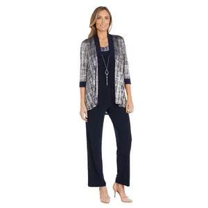 R&M Richards 2587 Metallic Printed Pant Suit Jacket Set