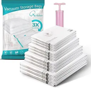 AirBaker Vacuum Storage Bags 8 Pcs - Space Saver Bags for Comforters, Blankets, Clothes & Pillows with Hand Pump, 3 x Jumbo, 2 x Large, 3 x Medium Compression Organiser vacuum bag