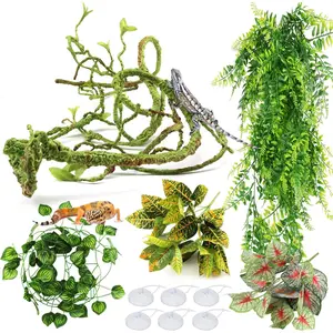 Plants, Terrarium Hanging Plant Vines Artificial Leaves Reptile Hide, Leopard Gecko Tank Accessories, Terrarium Decorations for Bearded Dragon Lizard Snake Geckos Chameleon