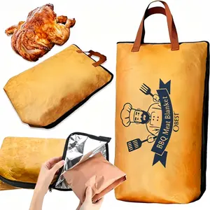 5-Layer Insulated BBQ Meat Resting Blanket 21 Inch Brown Aluminum Bag with Handle Waterproof Oilproof Leakproof Thermal Insulation for Briskets Steaks Outdoor Grill Camping Tailgating Father's Day Gift for Grill Lovers, Outdoor Grill Accessories