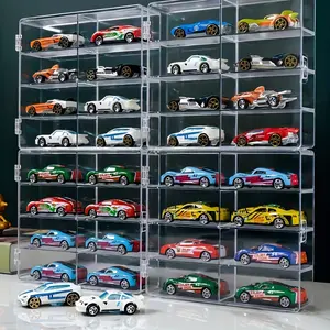 4 PC1/64 Scale Hot Wheels Car Model Display Box, 8 Grid Toy Car Storage Box, Acrylic Transparent Dust Cover, with Transparent Clothes Button