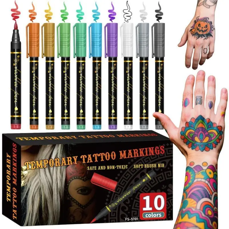 Temporary Tattoo Marker Set, High Pigment Safe Non-Toxic Skin-Friendly Face Body Paint Pens Cosmetic, Suitable for Adults Kids Makeup Artists Party Lovers, Beauty Cosmetics, Beauty Products