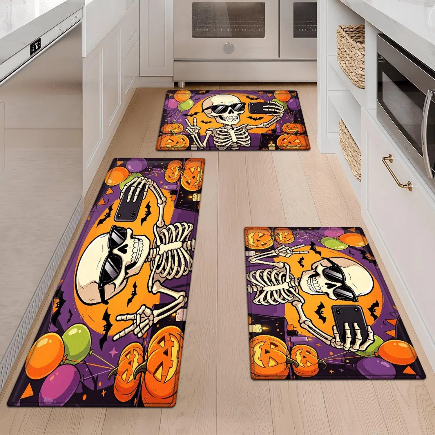 1pc Halloween Skeleton Selfie Flannel Floor Mat Non Slip Washable Water Absorbent Suitable for Living Room Laundry Room Decorative Rug