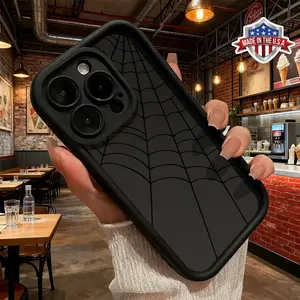Cool Artistic Black Spider Web Minimalist Pattern Phone Case for iPhone 17 16 15 14 Pro Max 13 12 11 XR XS Plus Air Samsung Galaxy S25 S24 S23 Slim Shockproof Anti Drop Protective Durable TPU Cases fashion cover gift