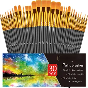 Brushes Set, 30 count  Brushes for  Painting, Oil Watercolor   Brush, Artist Paintbrushes for   Rock Canvas,  Adult Drawing Arts Crafts Supplies, Black