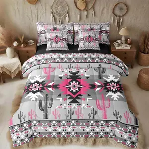 Grey Southwestern Aztec Comforter Set with Sheets for Kids Boys Girls Geometric Vintage Bed in a Bag Boho Tribal Rustic Western Exotic Cactus 7 Pieces Bedding Set Bedroom Decor Soft