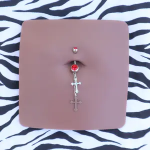 Red Dangly Cross Belly Piercing